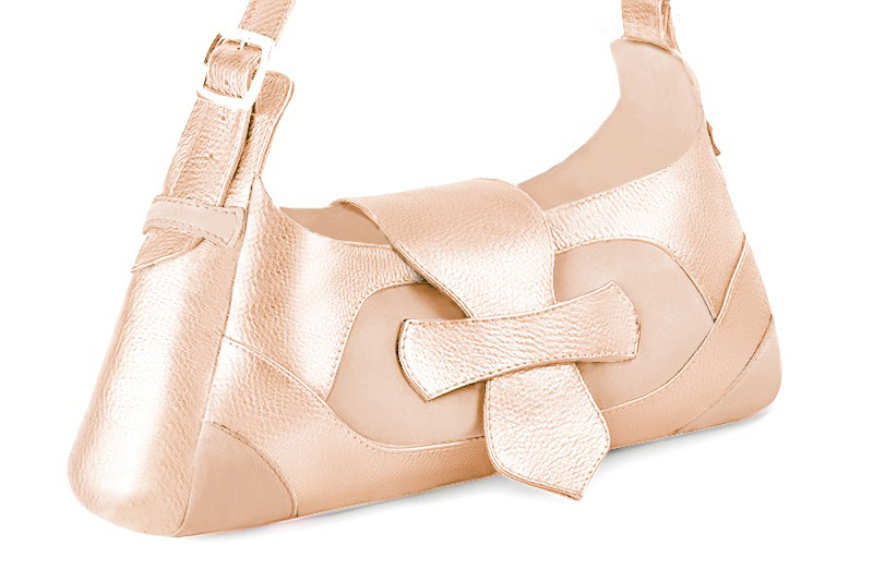 Powder pink women's dress handbag, matching pumps and belts. Front view - Florence KOOIJMAN